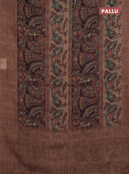 Sandal Semi Linen Saree - Madhubani Prints