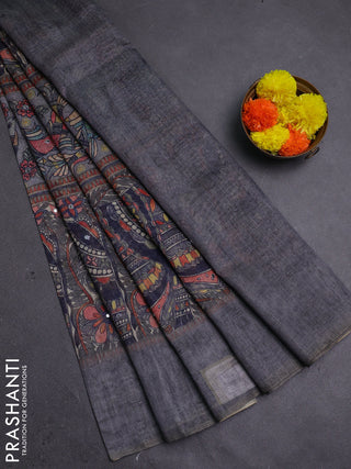 Grey Semi Linen Saree - Madhubani Prints