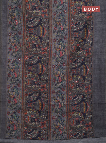 Grey Semi Linen Saree - Madhubani Prints