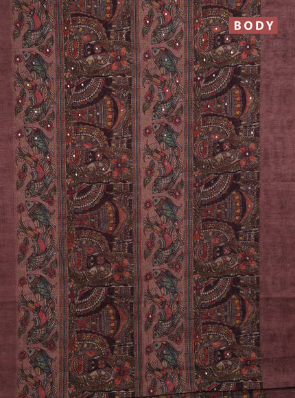 Pastel Brown Semi Linen Saree - Madhubani Prints