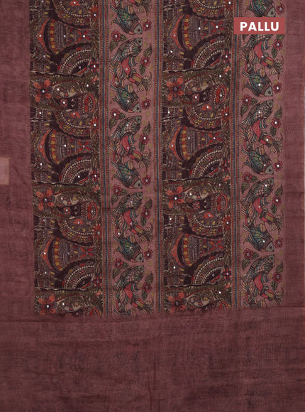 Pastel Brown Semi Linen Saree - Madhubani Prints
