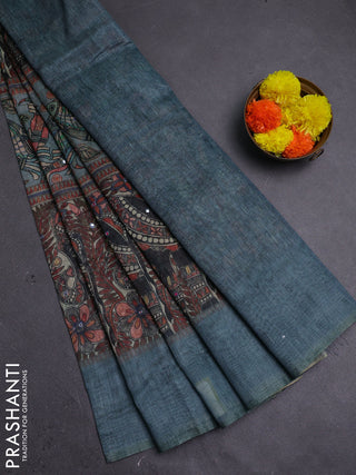 Pastel Blue Semi Linen Saree - Madhubani Prints
