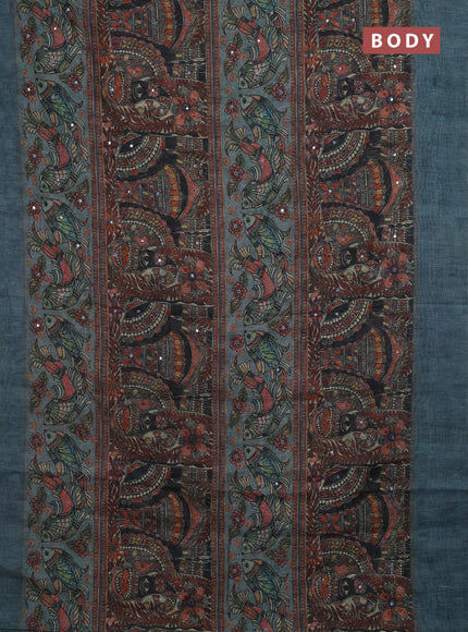 Pastel Blue Semi Linen Saree - Madhubani Prints