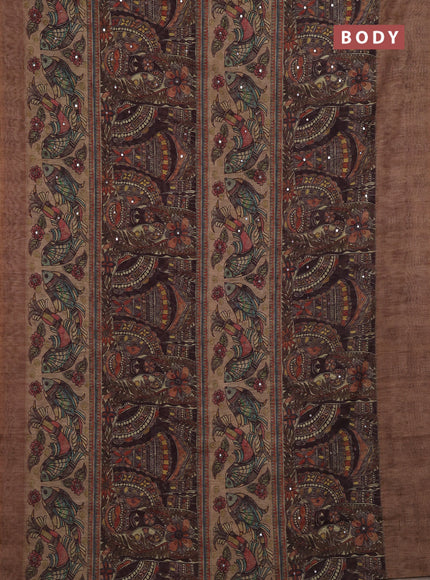 Beige Semi Linen Saree - Madhubani Prints