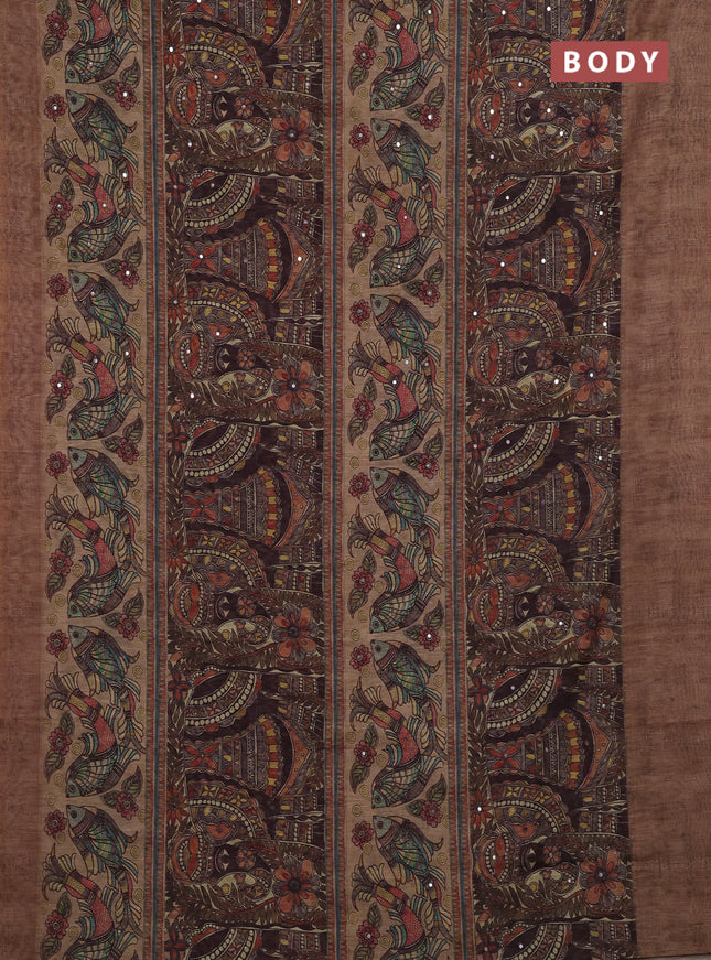 Beige Semi Linen Saree - Madhubani Prints