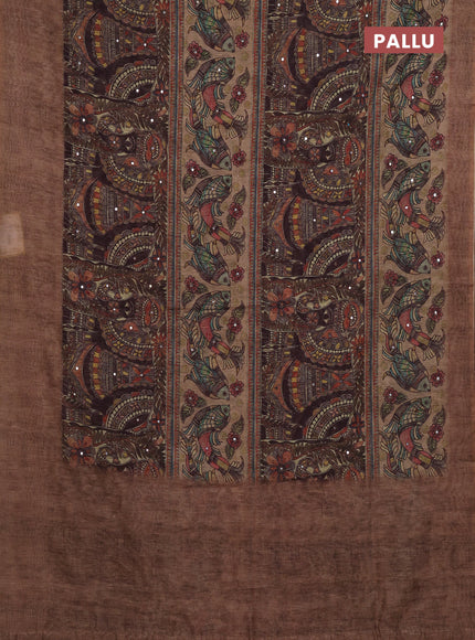 Beige Semi Linen Saree - Madhubani Prints