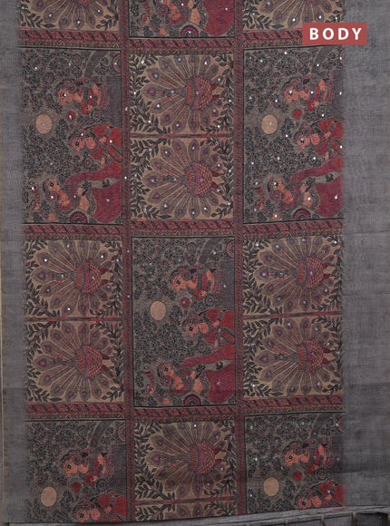 Grey Semi Linen Saree - Madhubani Prints