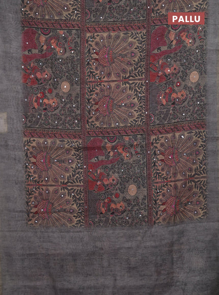 Grey Semi Linen Saree - Madhubani Prints