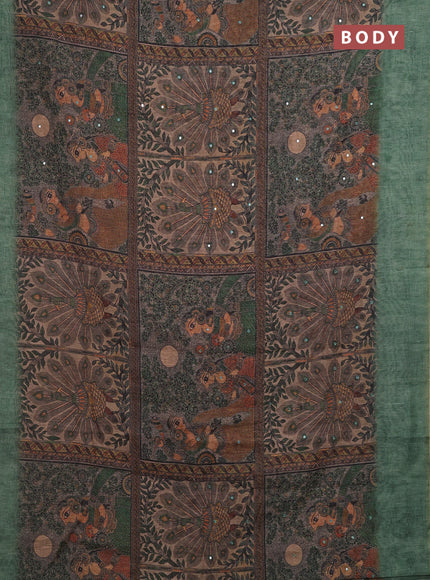 Green Semi Linen Saree - Madhubani Prints