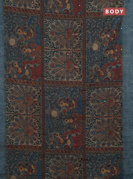 Pastel Blue Semi Linen Saree - Madhubani Prints