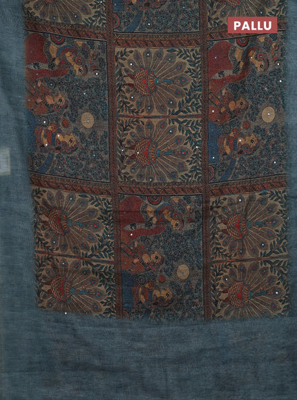 Pastel Blue Semi Linen Saree - Madhubani Prints