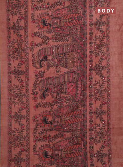 Peach Semi Linen Saree - Madhubani Prints