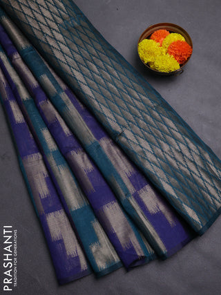Navy Blue & Peacock Green Semi Dupion Saree