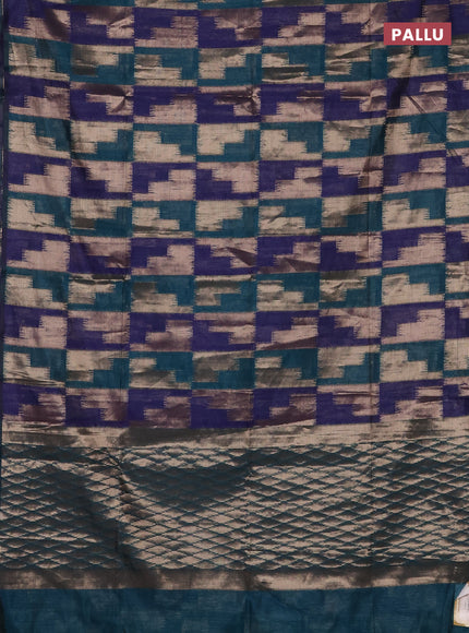 Navy Blue & Peacock Green Semi Dupion Saree