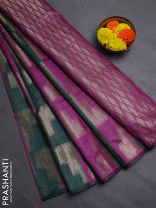 Green & Magenta Pink Semi Dupion Saree