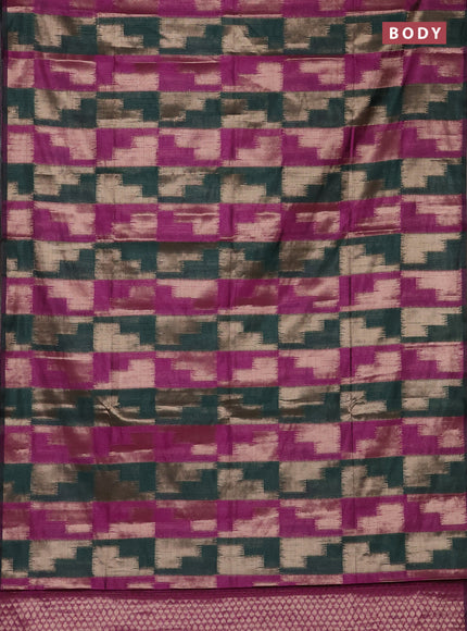 Green & Magenta Pink Semi Dupion Saree