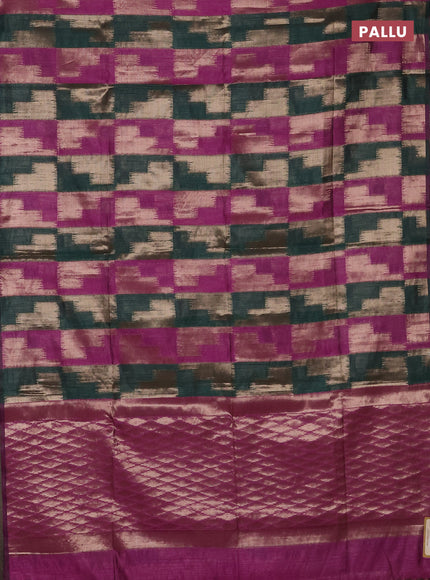 Green & Magenta Pink Semi Dupion Saree