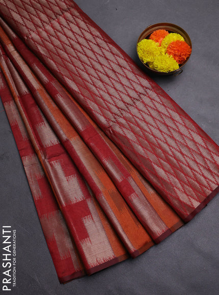 Orange & Maroon Semi Dupion Saree