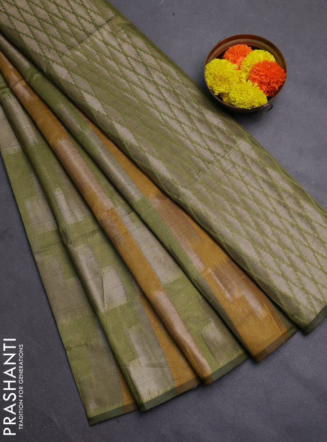Mustard Yellow & Green Semi Dupion Saree