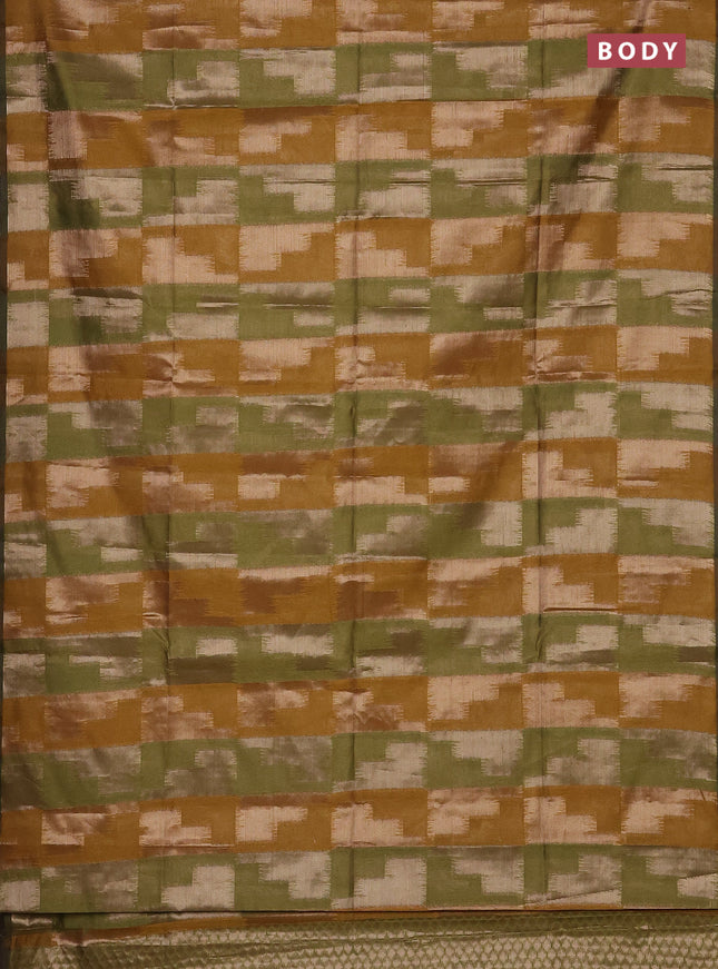 Mustard Yellow & Green Semi Dupion Saree