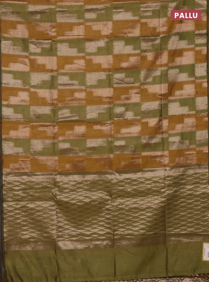 Mustard Yellow & Green Semi Dupion Saree