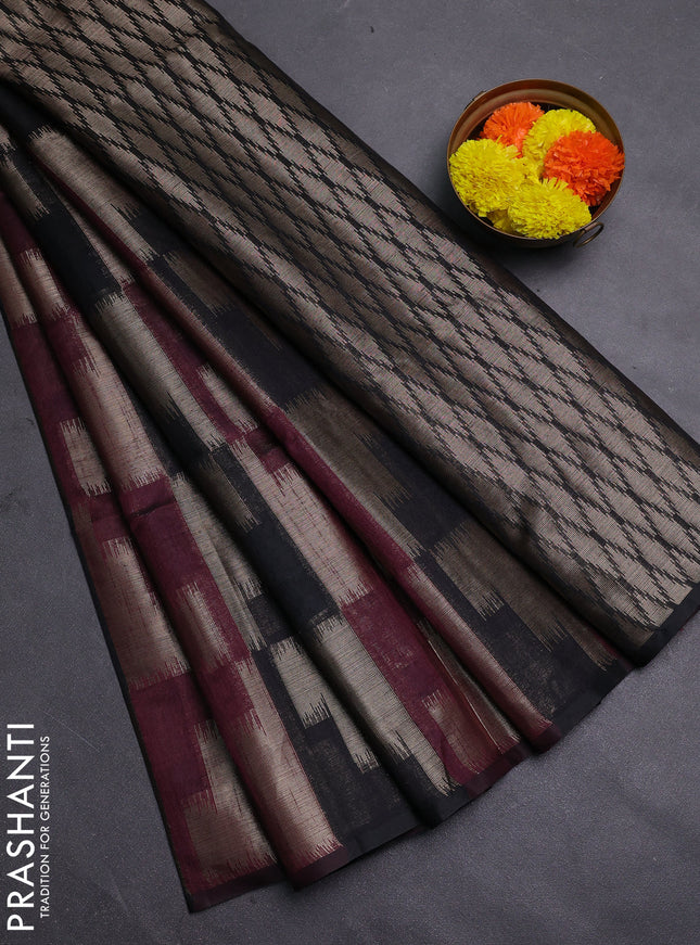 Wine & Black Semi Dupion Saree