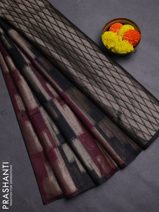Wine & Black Semi Dupion Saree