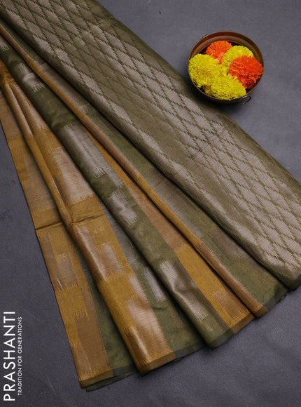 Mustard Yellow & Mehendi Green Semi Dupion Saree