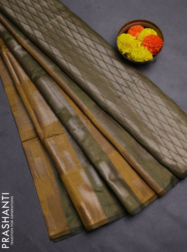 Mustard Yellow & Mehendi Green Semi Dupion Saree