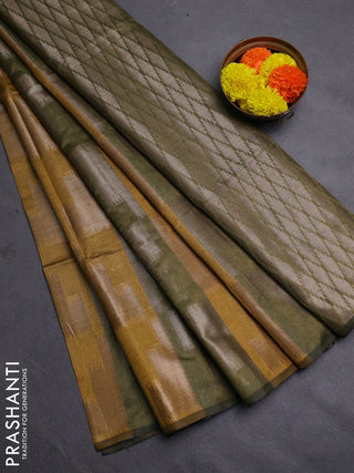 Mustard Yellow & Mehendi Green Semi Dupion Saree