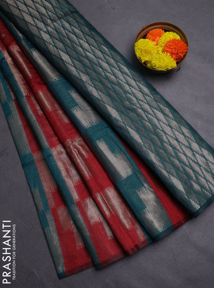 Maroon & Peacock Green Semi Dupion Saree