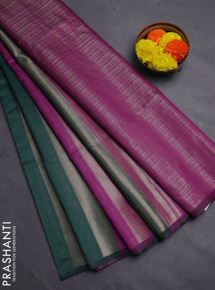 Green & Magenta Pink Semi Dupion Saree