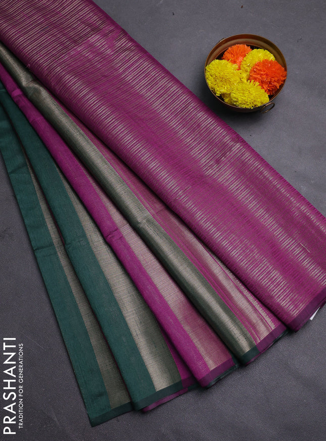 Green & Magenta Pink Semi Dupion Saree