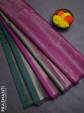 Green & Magenta Pink Semi Dupion Saree