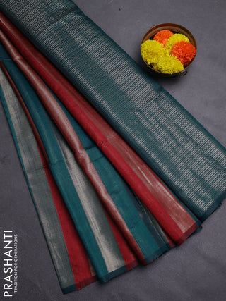 Maroon & Peacock Green Semi Dupion Saree