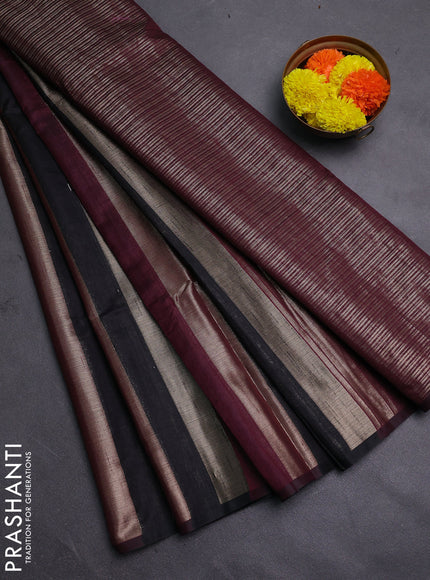 Wine & Black Semi Dupion Saree