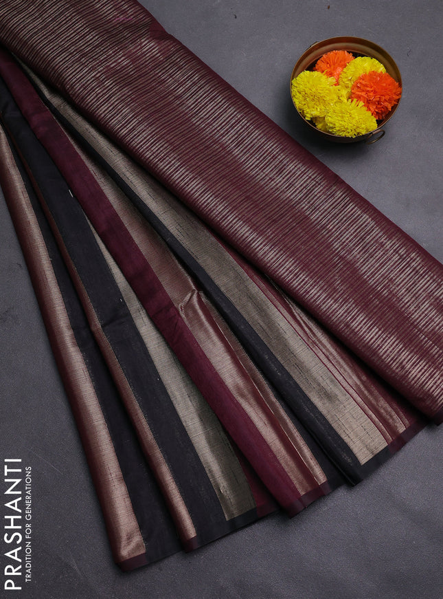 Wine & Black Semi Dupion Saree