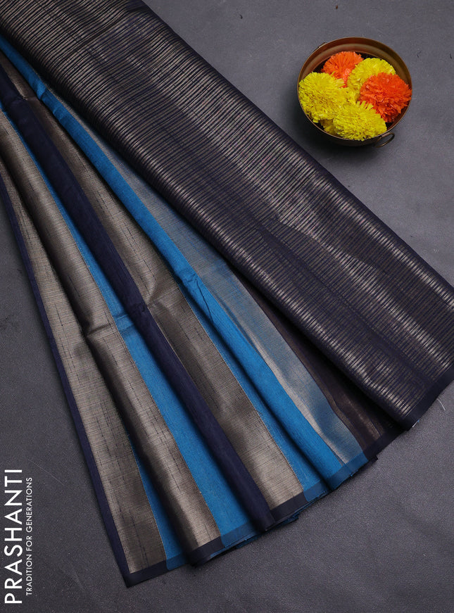 Cs Blue & Navy Blue Semi Dupion Saree