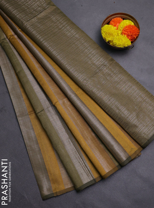 Mustard Yellow & Mehendi Green Semi Dupion Saree
