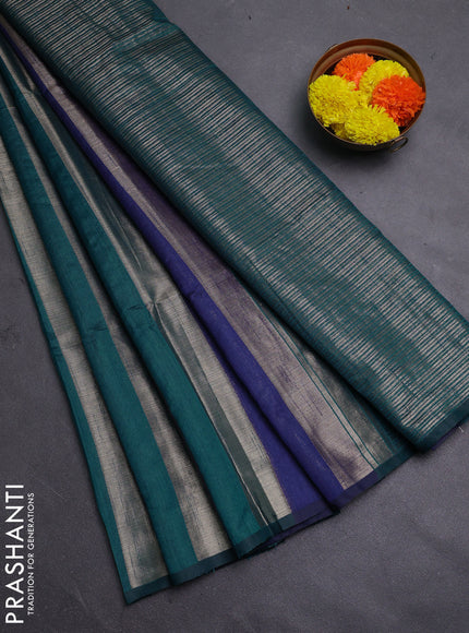 Navy Blue & Peacock Green Semi Dupion Saree