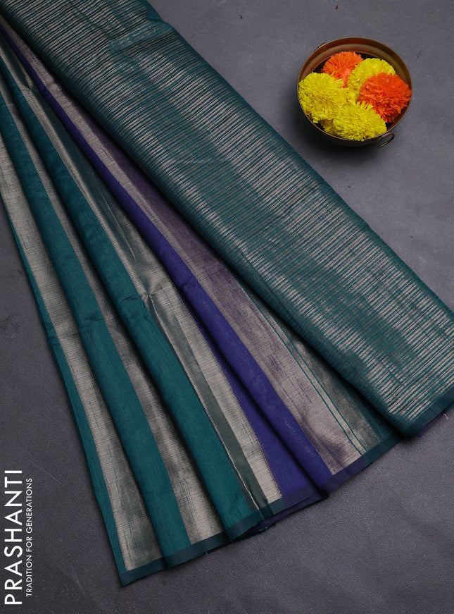 Navy Blue & Peacock Green Semi Dupion Saree