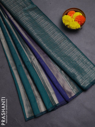 Navy Blue & Peacock Green Semi Dupion Saree