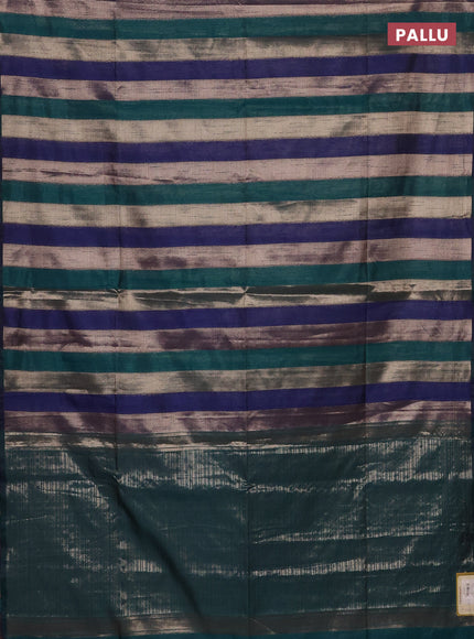 Navy Blue & Peacock Green Semi Dupion Saree