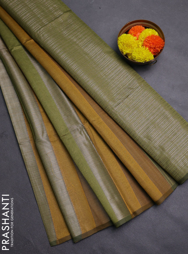 Mustard Yellow & Green Semi Dupion Saree