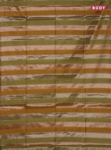 Mustard Yellow & Green Semi Dupion Saree