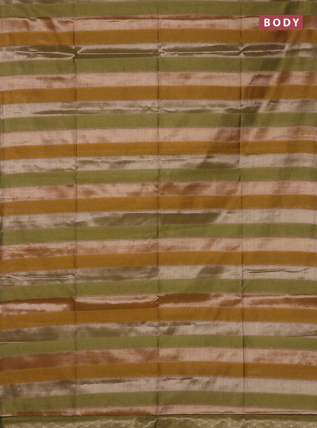 Mustard Yellow & Green Semi Dupion Saree