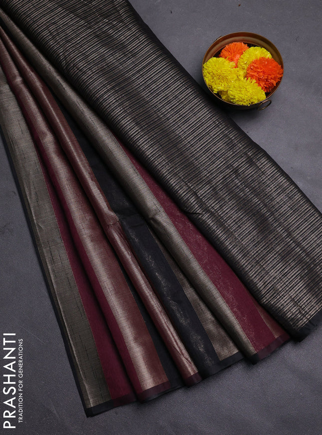 Wine & Black Semi Dupion Saree