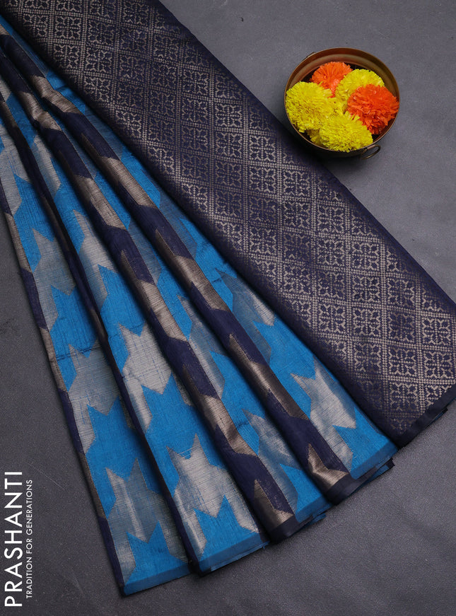 Cs Blue & Navy Blue Semi Dupion Saree