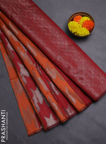 Orange & Maroon Semi Dupion Saree