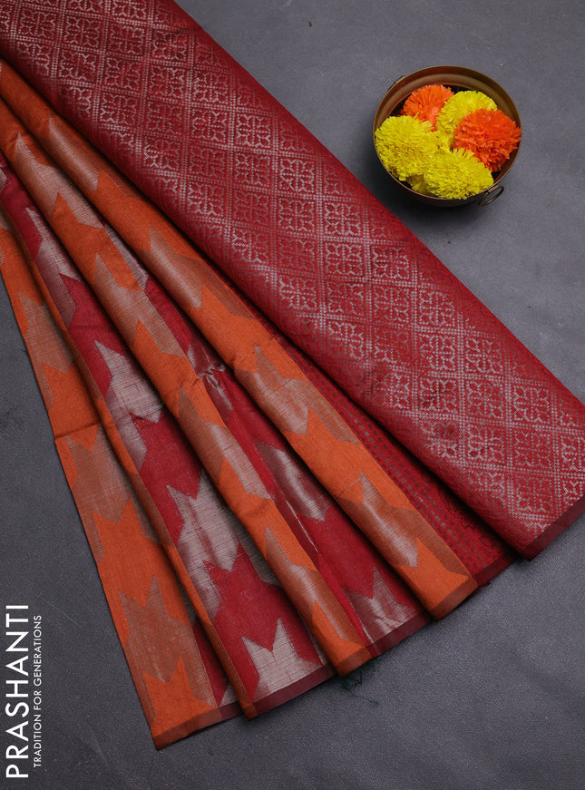 Orange & Maroon Semi Dupion Saree